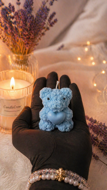 3D Textured Teddy Bear Candle 🧸💙 | Premium Handmade Scented Candle | Aesthetic Luxury Decor by CandleCrew