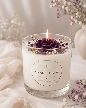 Luxury Handmade White & Purple Rose Scented Candle | Premium Floral Soy Wax Candle | Aromatherapy Home Décor | Luxury Gift | CandleCrew by Mahi