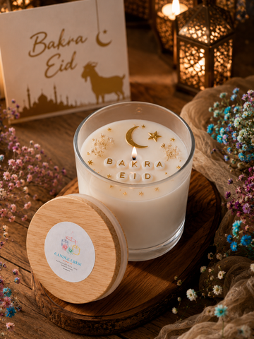 Bakra Eid Luxury Candle ✨ | Elegant Handmade Eid Mubarak Scented Candle in Crystal Glass Jar | CandleCrew