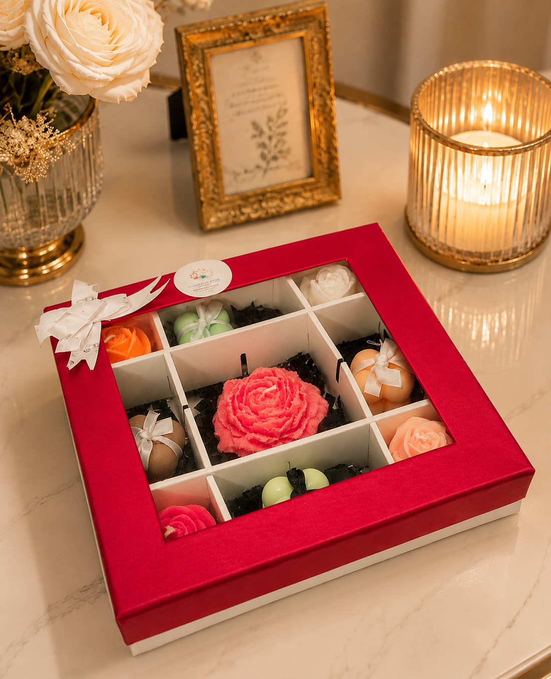 Luxury Floral & Mini Bubble Candle Gift Box | Handmade Premium Candle Collection by CandleCrew