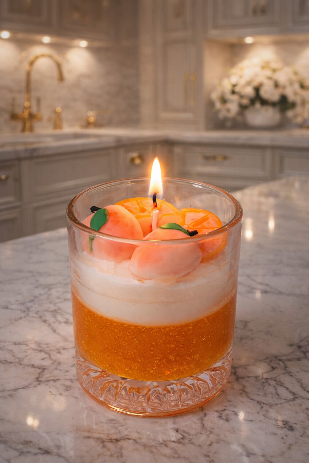 Luxury Apricot Citrus Layered Candle | Handmade Premium Scented Candle in Glass by CandleCrew