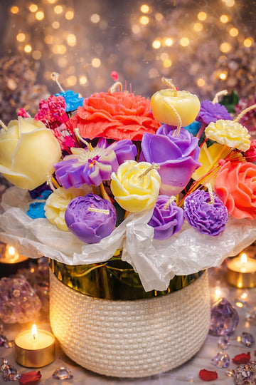 Luxury Handmade Floral Candle Bouquet | Multicolor Rose Scented Candles Gift Arrangement