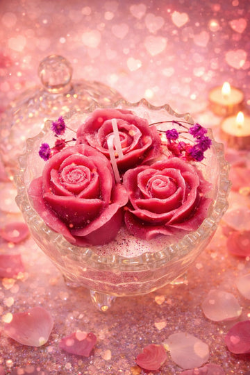 Luxury Valentine’s Rose Handmade Scented Candle | Romantic Floral Glass Bowl Candle by Cande Crew