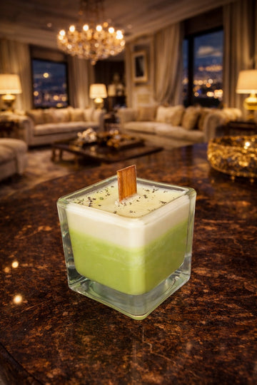 Cinnamon Gel Candle with Wooden Wick – Handcrafted Square Glass Jar for Elegant Home