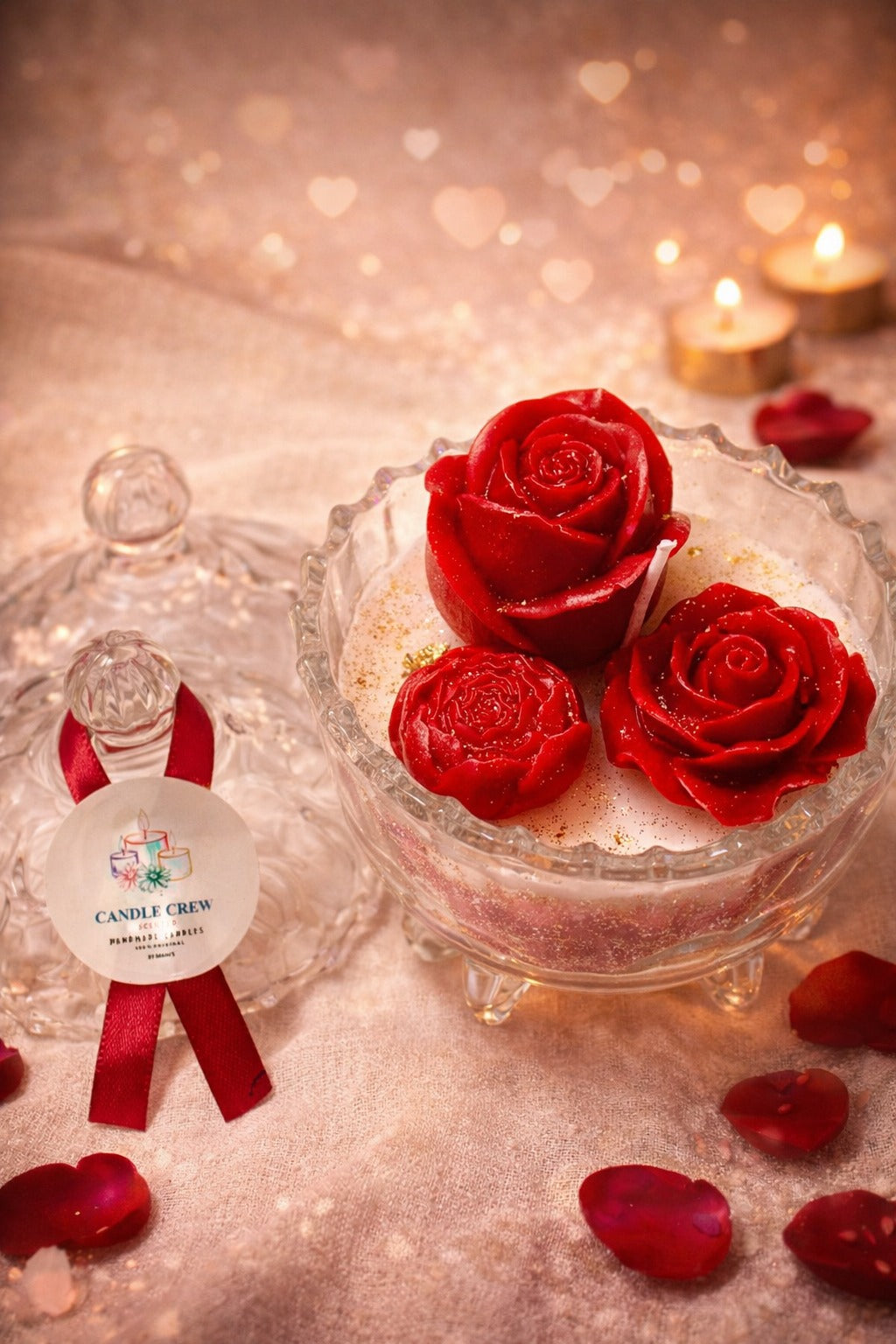 Luxury Valentine’s Rose Handmade Scented Candle | Romantic Floral Glass Bowl Candle by Cande Crew
