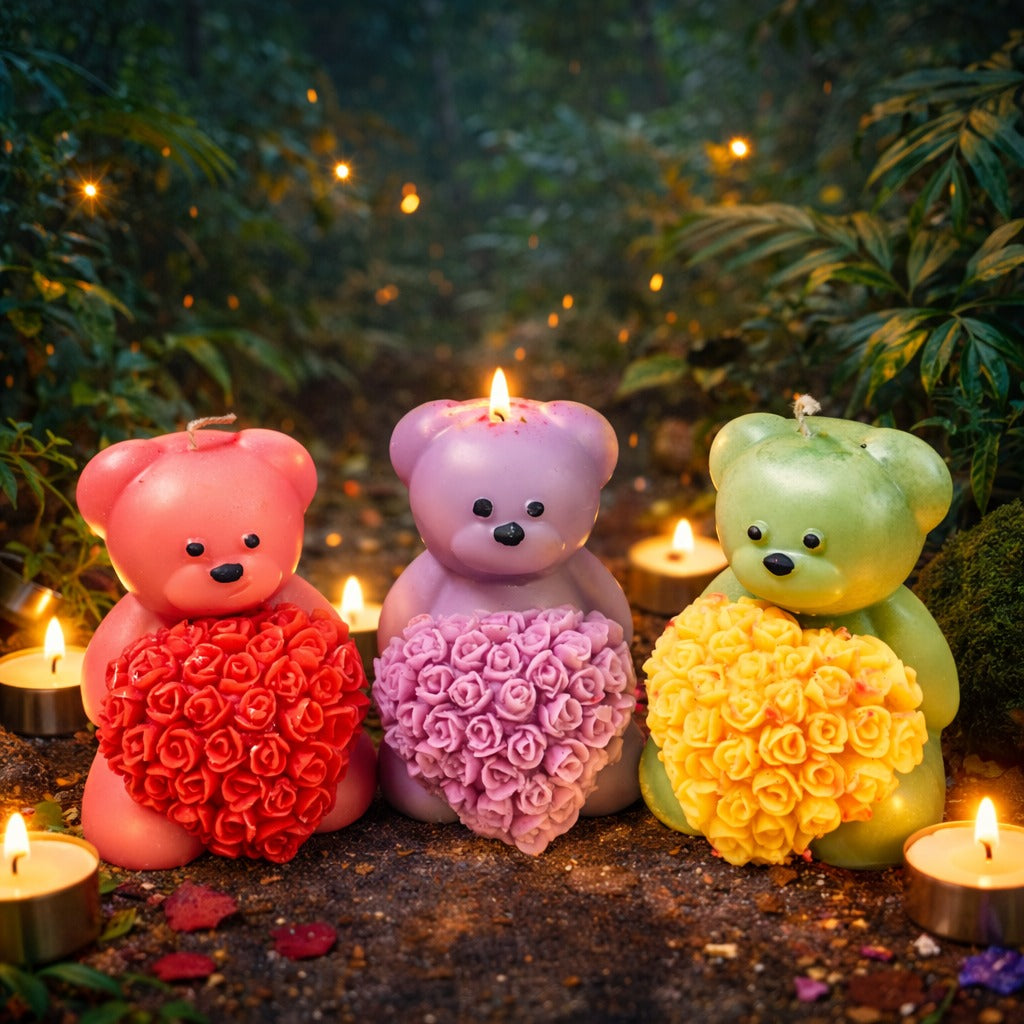 Luxury Teddy Bear Scented Candles Set | Handmade Decorative Candles by Candle Crew