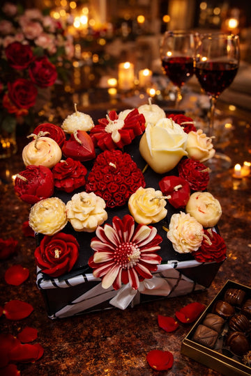 Red & White Rose Candle Gift Box | Romantic Valentine’s & Anniversary Gift